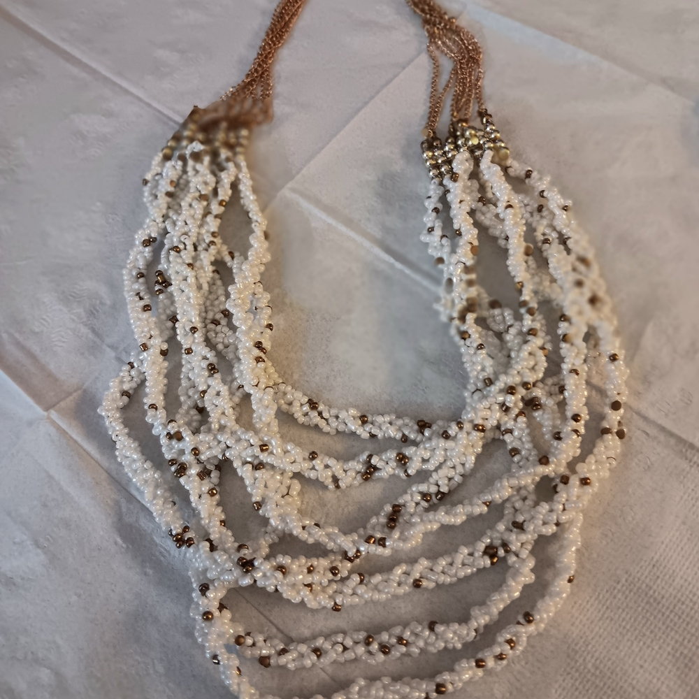 Fringe Studio White and Gold Beaded Necklace